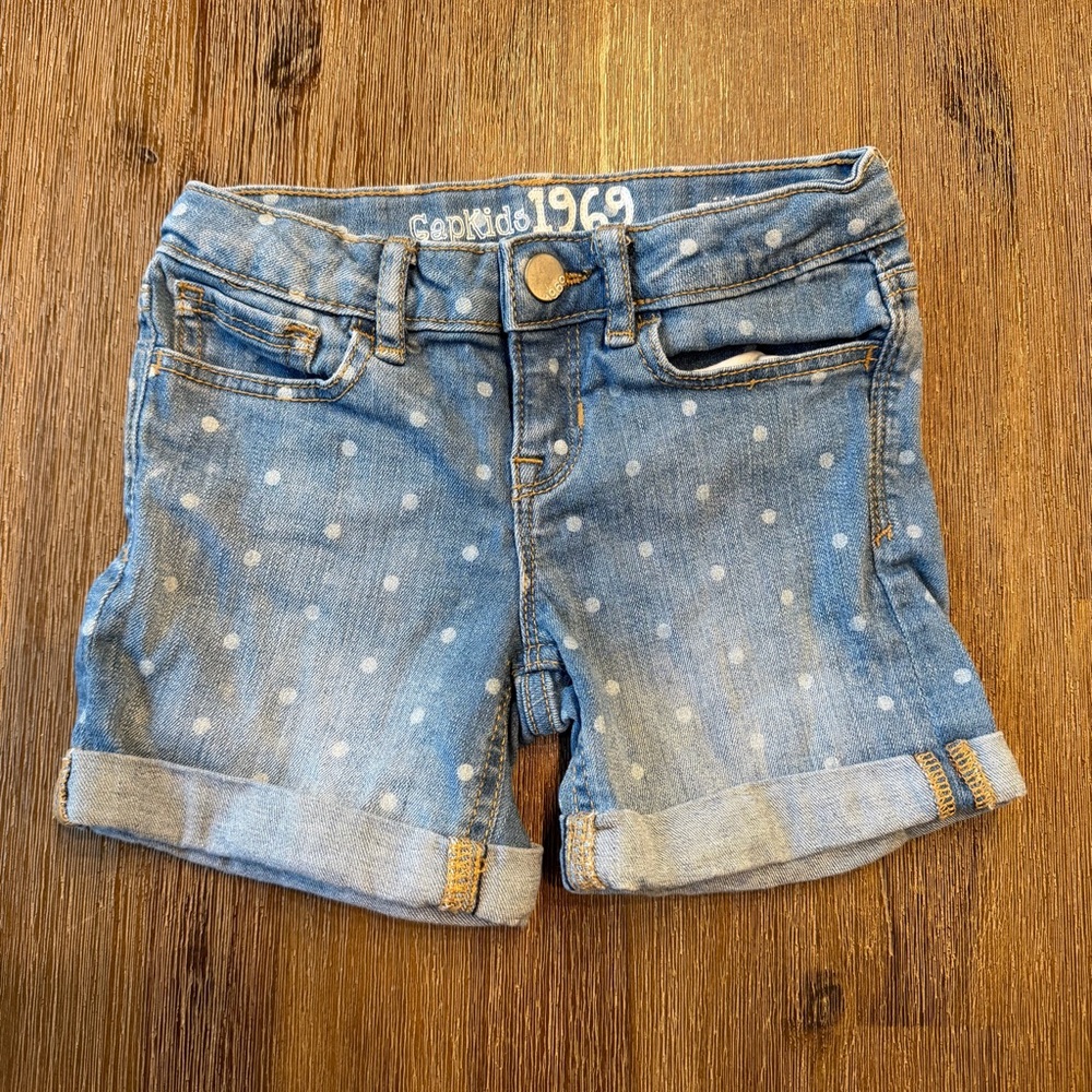 Gap 1969 Kids Blue Polka Dot Denim Jean Shorts size 6